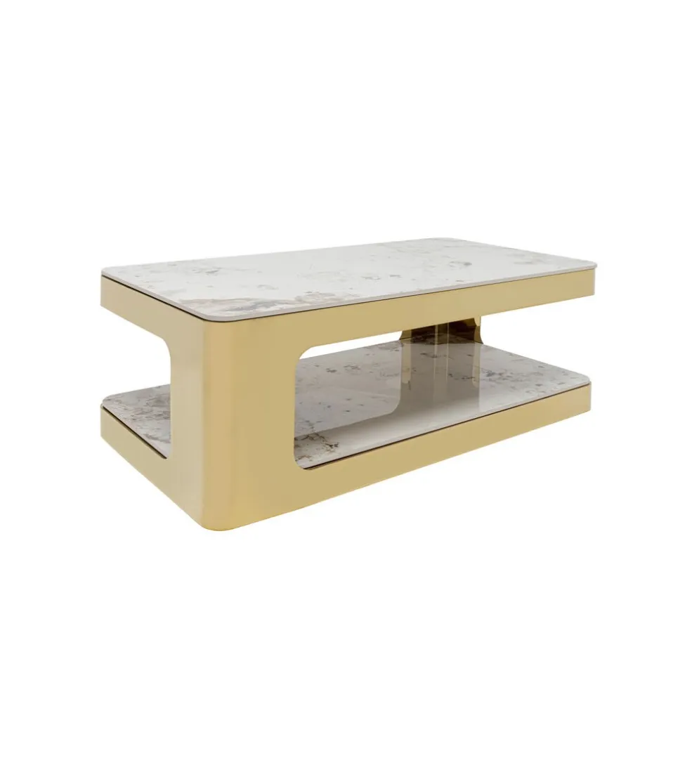 Stolik kawowy NUBE DUO 130 cm złoty efekt marmur