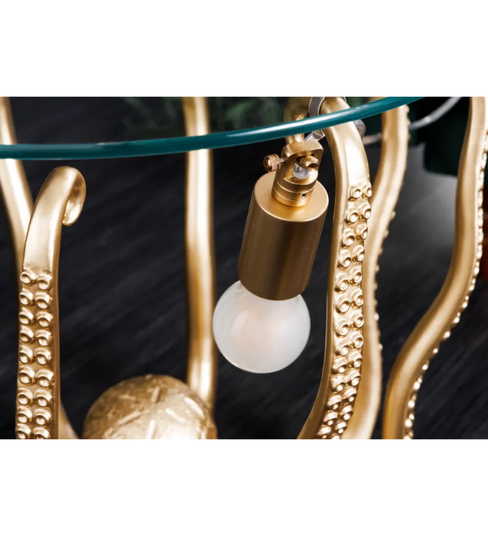 Stolik kawowy OCTOPUS 50 cm z lampą złoty