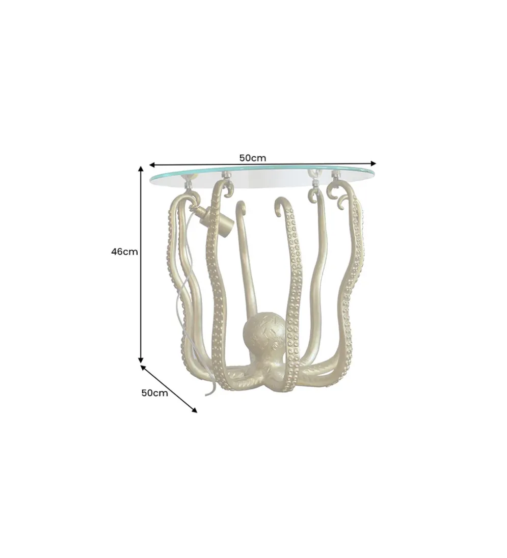 Stolik kawowy OCTOPUS 50 cm z lampą złoty
