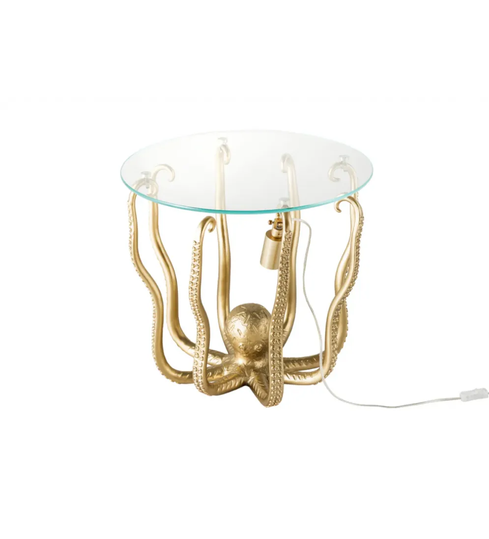 Stolik kawowy OCTOPUS 50 cm z lampą złoty