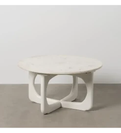 Stolik kawowy ONAKI 75 cm drewno mango marmur biały