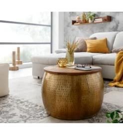 Stolik kawowy ORIENT 60 cm złoty drewno mango