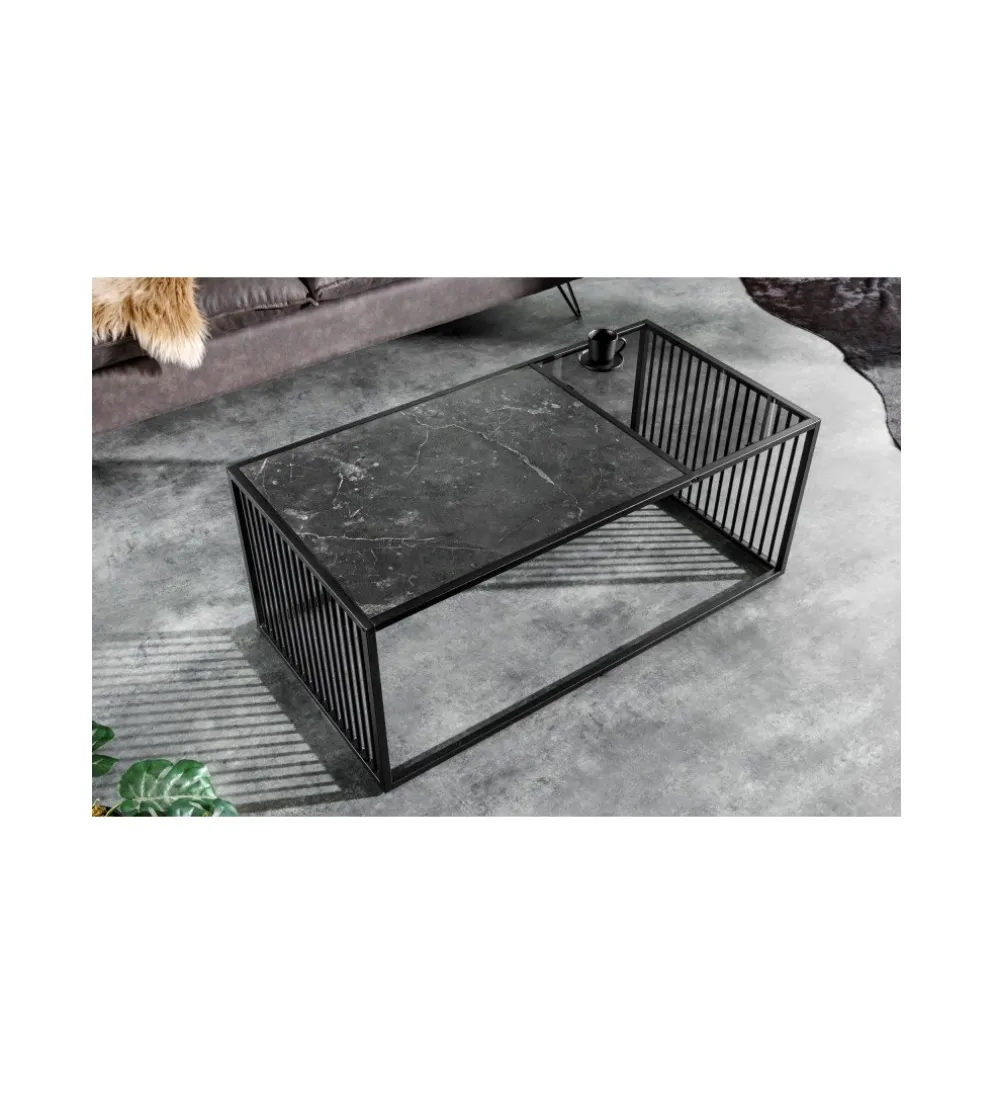 Stolik kawowy PASCAL 100 cm w optyce czarnego marmuru