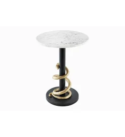 Stolik kawowy SERPENS 41 cm w optyce białego marmuru