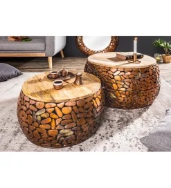 Stolik kawowy STONE MOSAIC set 2 drewno akacja