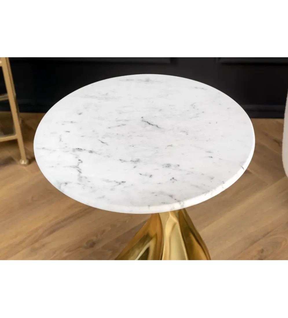 Stolik kawowy TEAR 60 cm złoty biały marmur