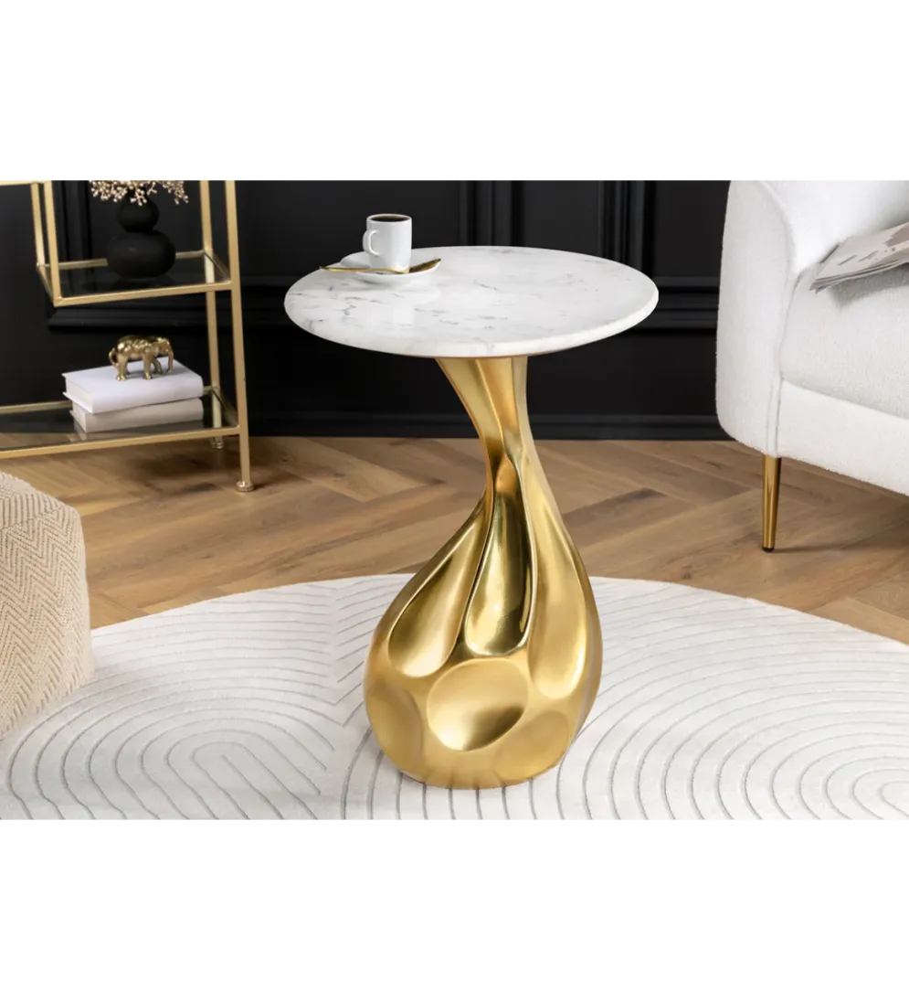 Stolik kawowy TEAR 60 cm złoty biały marmur