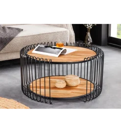 Stolik kawowy TRUE ELEMENTS 70 cm drewno akacjowe czarny naturalny