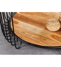 Stolik kawowy TRUE ELEMENTS 70 cm  drewno akacjowe czarny naturalny