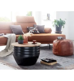 Stolik kawowy WOHNLING 60 cm drewno mango naturalny czarny