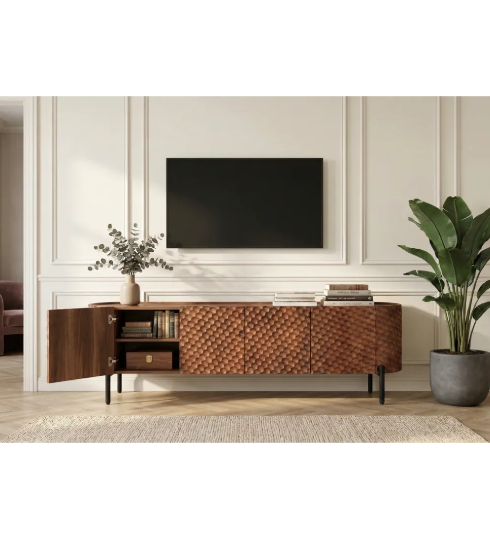 Stolik pod TV ADLON 200 cm drewno mango wzór 3D