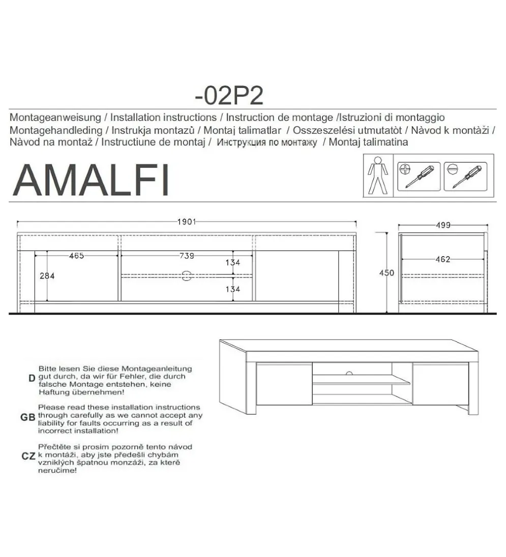 Stolik Pod TV AMALFI 190 Cm Biały