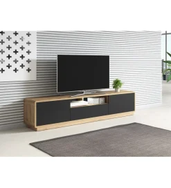 Stolik pod TV ASTON 200 cm czarny z dodatkiem koloru dąb Taurus