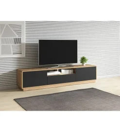 Stolik pod TV ASTON 200 cm czarny z dodatkiem koloru dąb Taurus