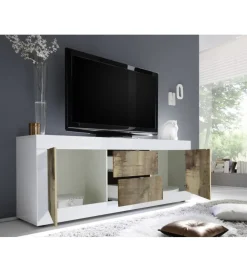 Stolik pod TV BASIC 210 cm biała z dodatkiem koloru klon Pero