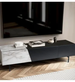 Stolik pod TV BONNA 150 cm czarna z optyką białego marmuru