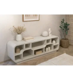 Stolik pod TV BRIX MORGAN 130 cm drewno mango biała