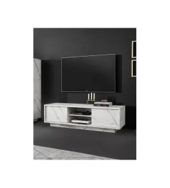 Stolik pod TV CARRARA 139 cm w optyce białego marmuru
