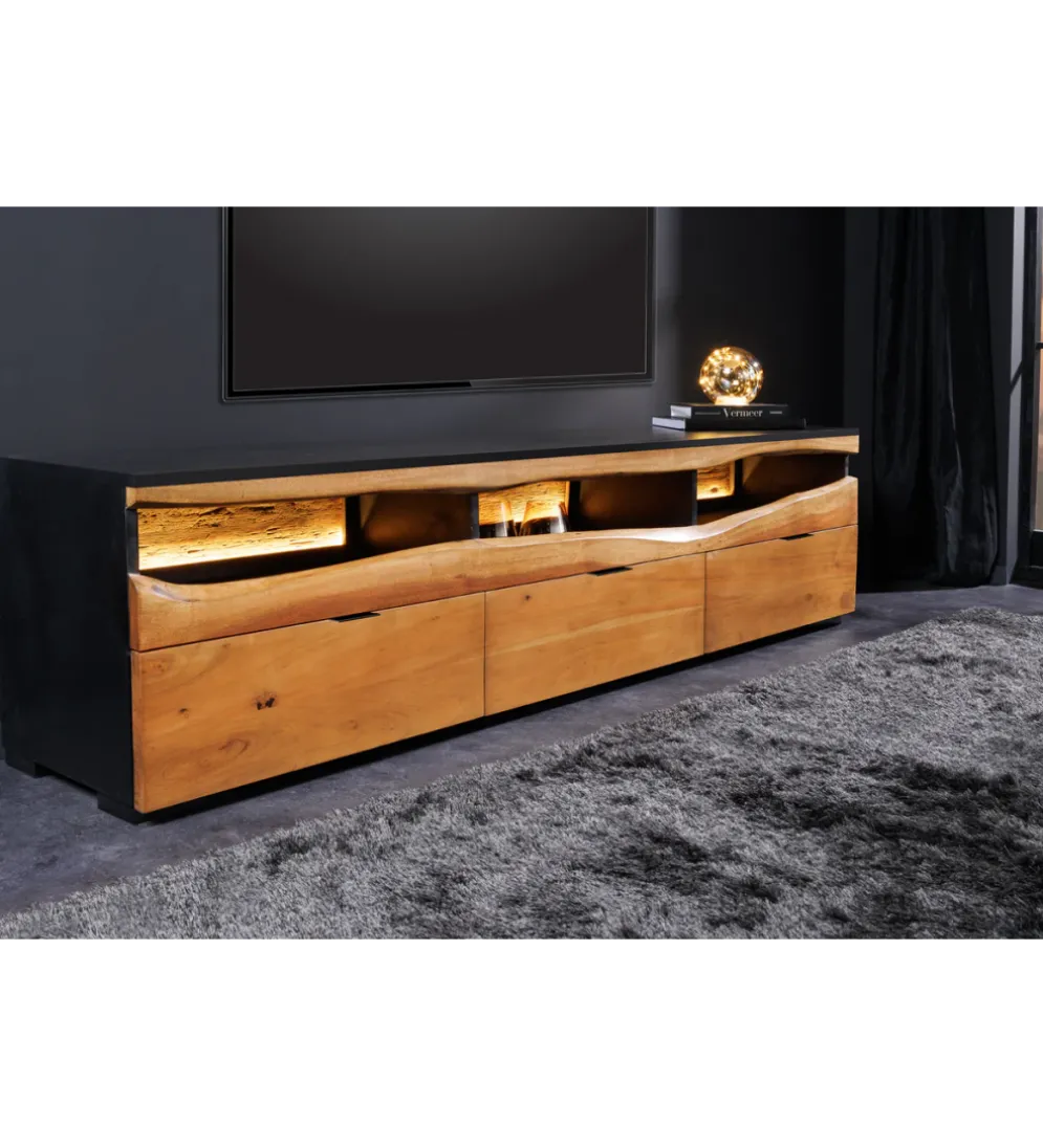 Stolik pod TV GRAND ACACIA 180 cm drewno akcja LED