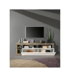 Stolik pod TV HAMBURG 184 cm biały z dodatkiem klon Pero