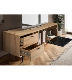 Stolik pod TV MELIOR III150 cm w kolorze dąb z dodatkiem optyki marmuru