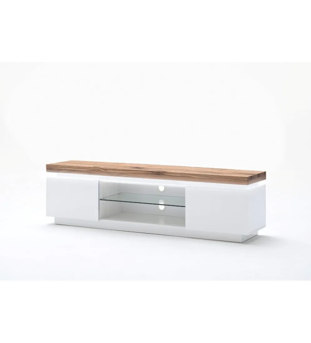 Stolik Pod TV ROMINA 175 Cm Biały Z Dębowym Blatem