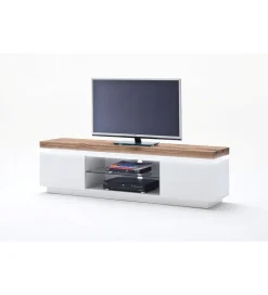 Stolik Pod TV ROMINA 175 Cm Biały Z Dębowym Blatem