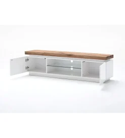 Stolik Pod TV ROMINA 175 Cm Biały Z Dębowym Blatem