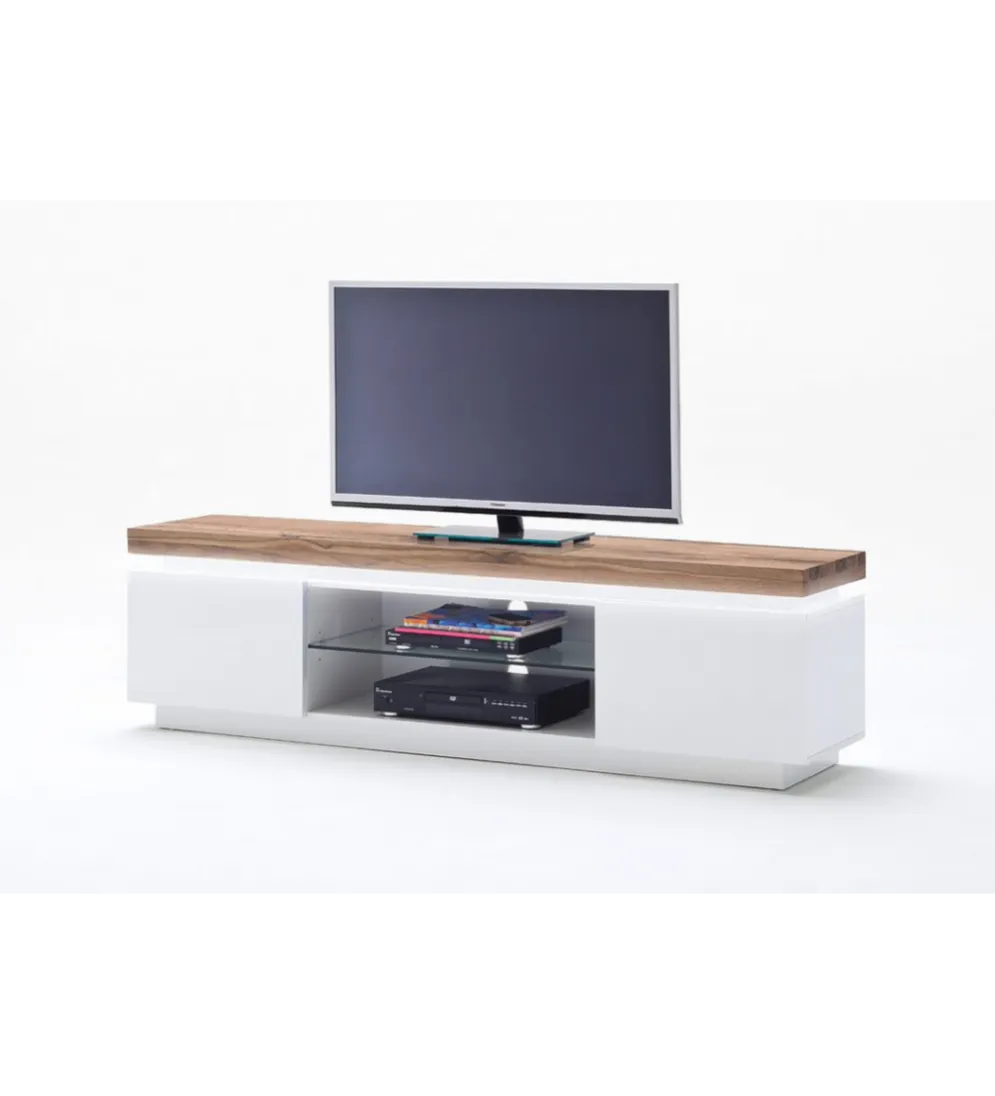 Stolik Pod TV ROMINA 175 Cm Biały Z Dębowym Blatem