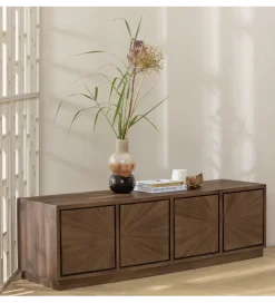 Stolik pod TV SUN 150 cm drewno teak brązowy