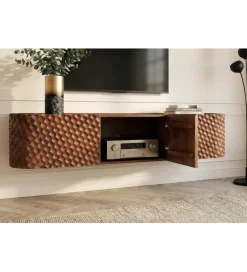 Stolik pod TV wiszący ADLON 160 cm drewno mango wzór 3D