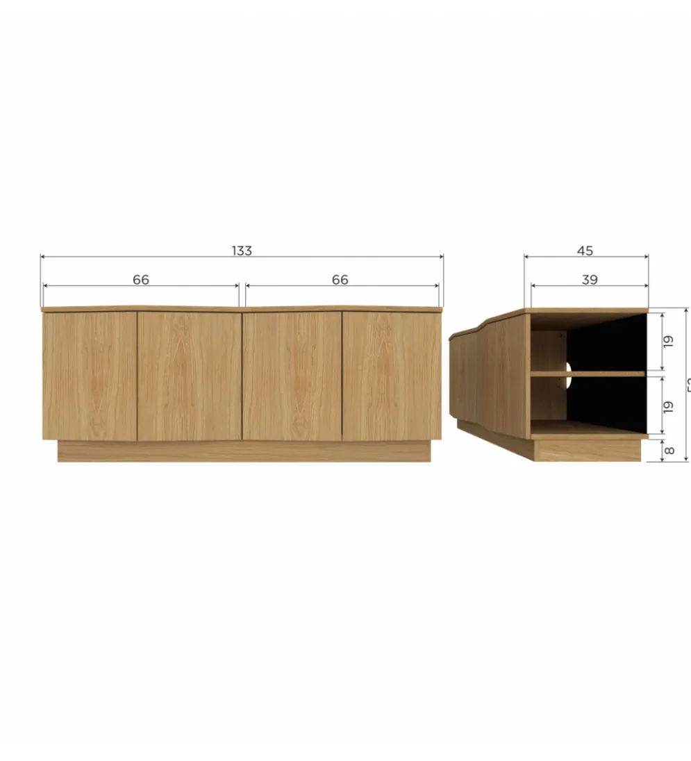 Stolik pod TV ZUMA 133 cm drewno dębu naturalna