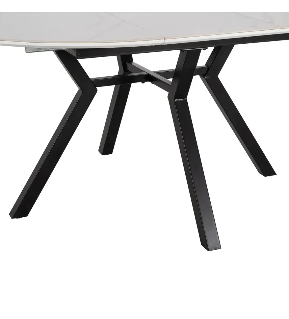 Stół rozkładany JAMEOX 120 cm czarny blat ceramika w optyce marmuru