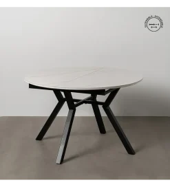 Stół rozkładany JAMEOX 120 cm czarny blat ceramika w optyce marmuru