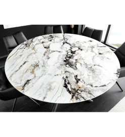 Stół SPIN 150 cm ceramiczny marmur biały z obrotowym wynajmowanym blatem