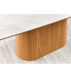 Stół UNIQUE 200 cm drewno dębowe biały ceramiczny blat