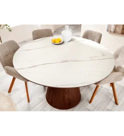 Stół UNIQUE 120 cm drewno orzecha biały ceramiczny blat
