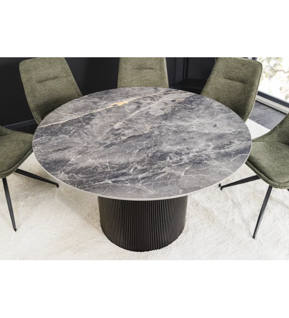 Stół UNIQUE 120 cm okrągły ceramiczny blat efekt czarny marmur