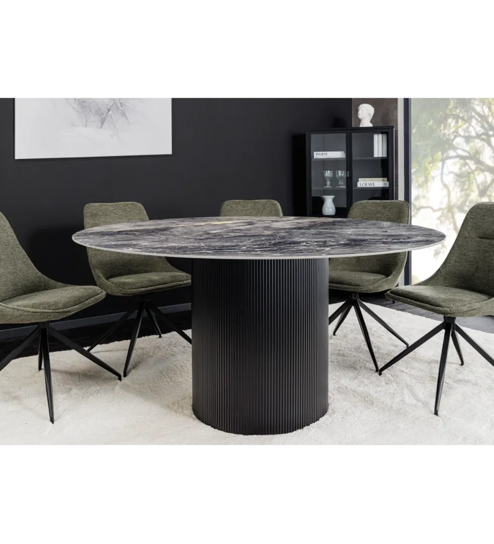 Stół UNIQUE 120 cm okrągły ceramiczny blat efekt czarny marmur