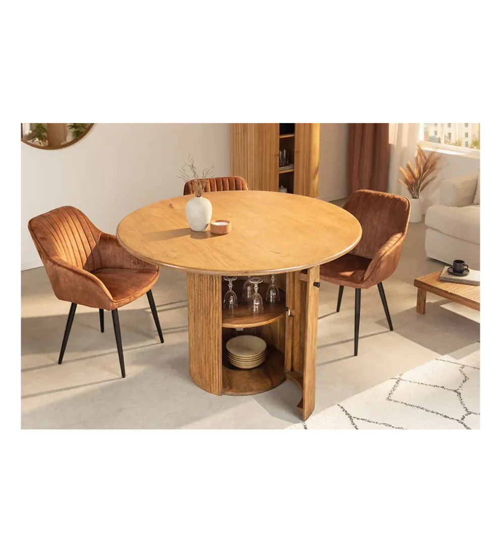 Stół z szafką TRES CHIC 120 cm drewno mango brązowy