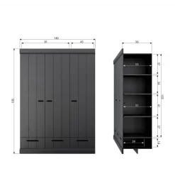 Szafa DRAWER 195 x 140 cm drewno sosna czarna