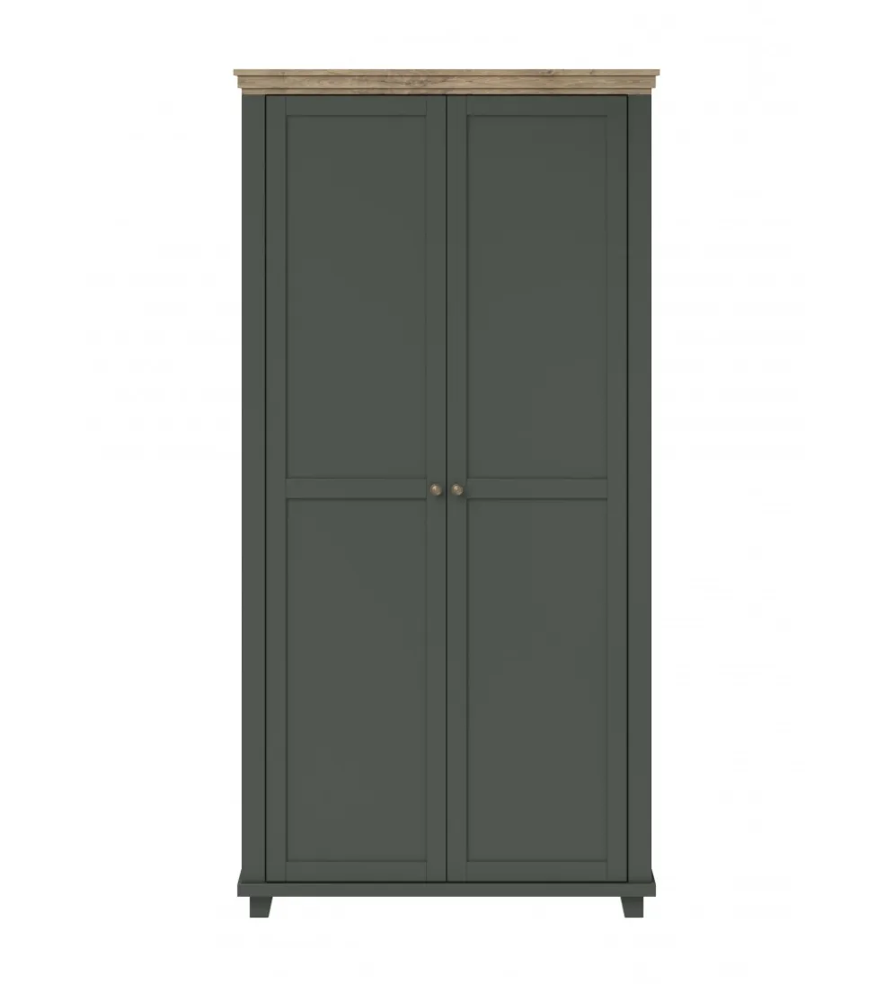 Szafa EVORA 108 cm zielona z dodatkiem koloru dąb Lefkas