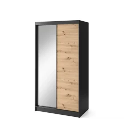 Szafa przesuwna II 120 cm z lustrem w optyce Dąb artisan/Czarny mat