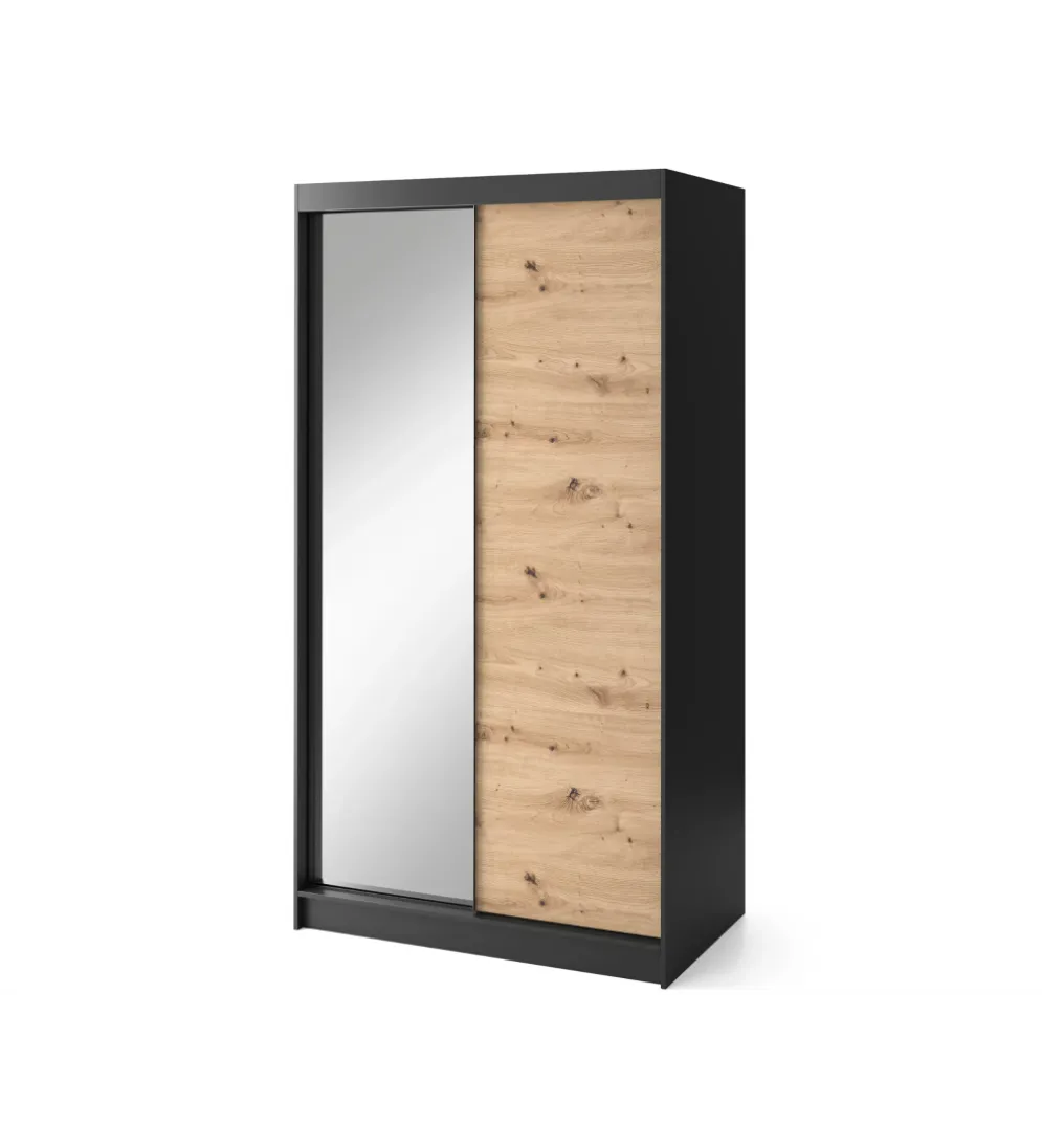 Szafa przesuwna II 120 cm z lustrem w optyce Dąb artisan/Czarny mat