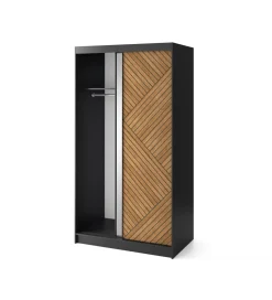Szafa przesuwna Marrphy II 120 cm z lustrem czarny/dąb caramel