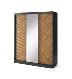 Szafa przesuwna Marrphy III z lustrem 180 cm czarny/dąb caramel