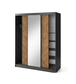 Szafa przesuwna Marrphy III z lustrem 180 cm czarny/dąb caramel