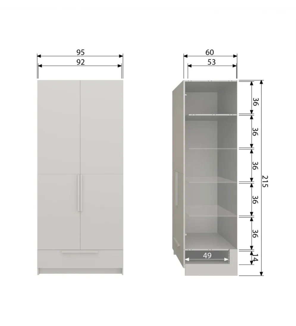 Szafa PURE 215 x 95 cm drewno sosny dust