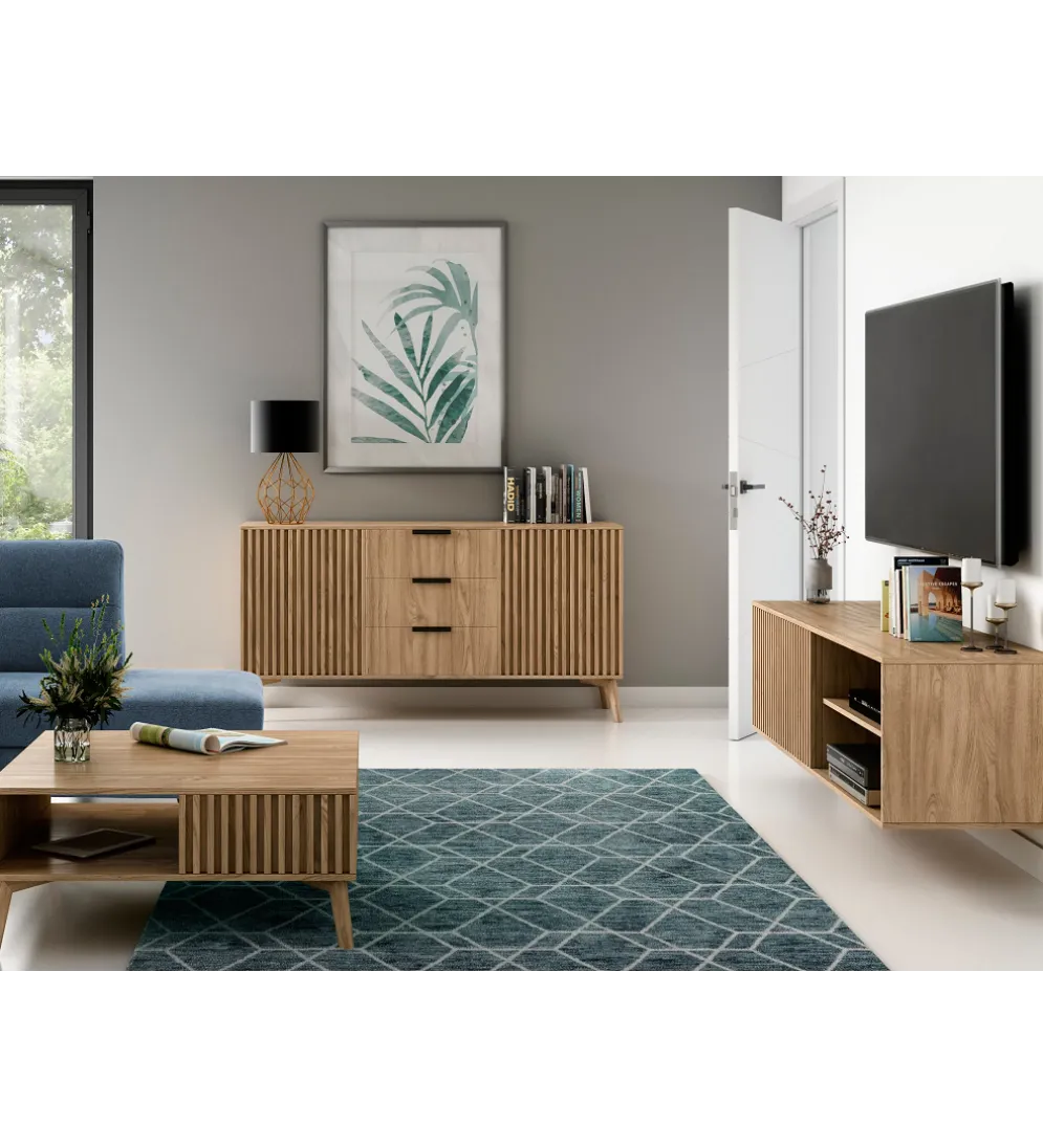 Szafka RTV wisząca ENTSIAN 150 cm w optyce dąb artisan