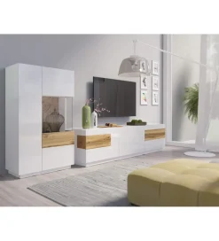 Witryna SILKE 80 Cm Biała Z Dodatkiem Koloru Dąb Wotan